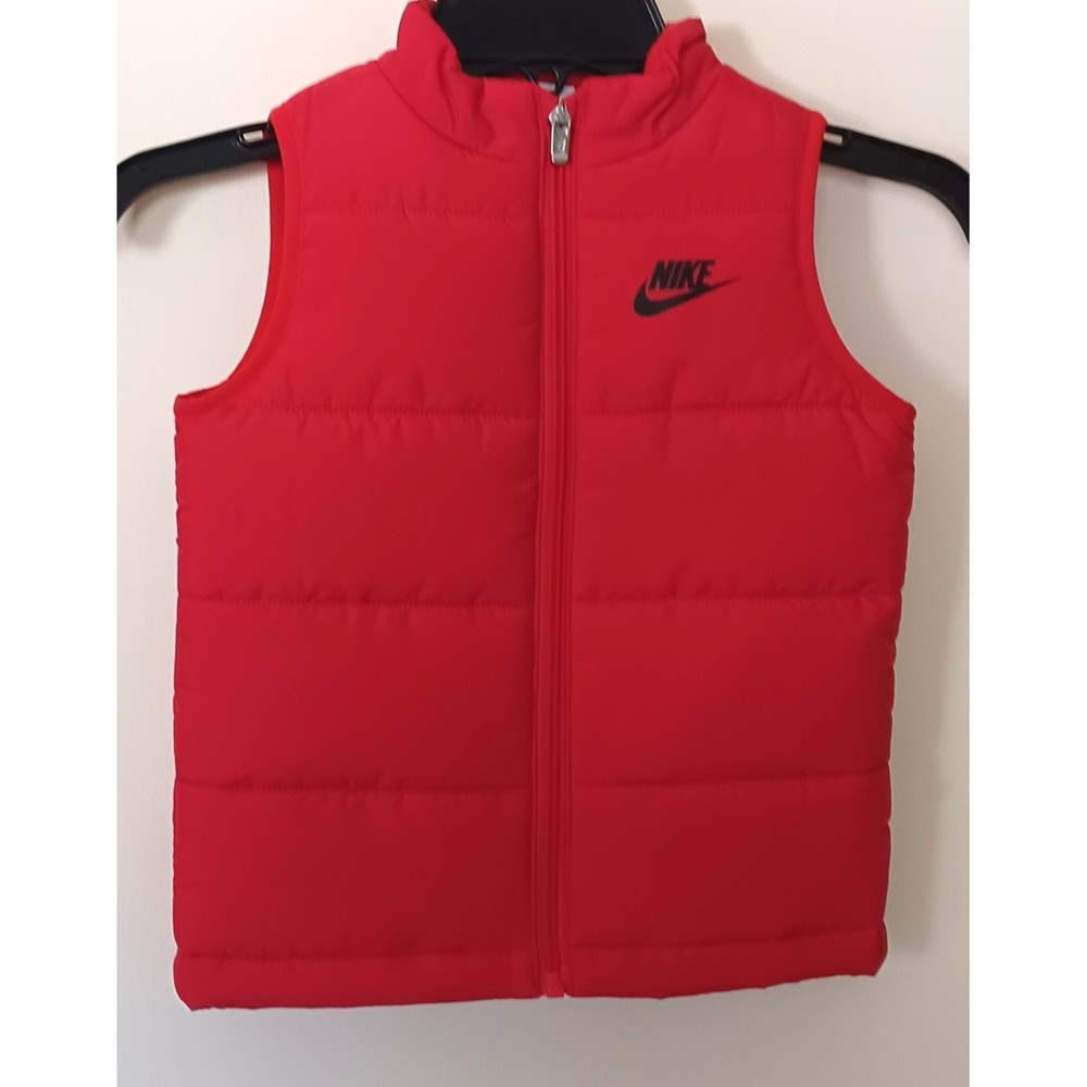 Nike Puffer Vest Kids 4T Red Quilted Full Zip Logo Sleeveless Jacket L643-G0E